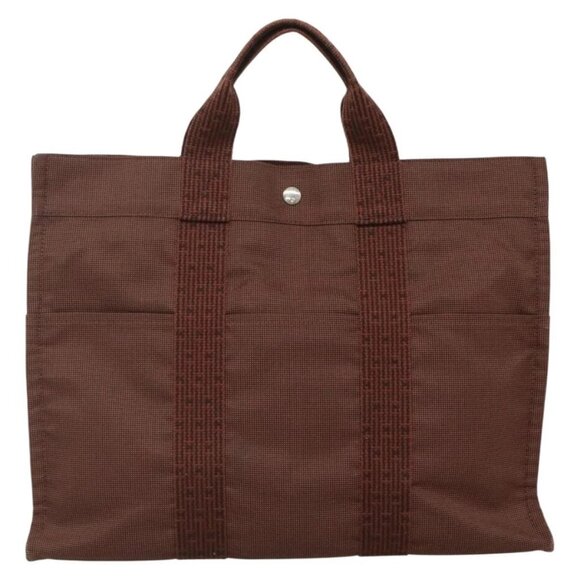 HERMES Her Line MM Tote Bag Canvas Brown Silver Auth bs28518 - Picture 2 of 16